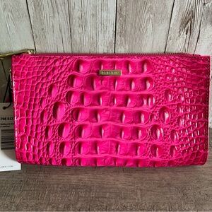 Brahmin Hot Pink Embossed Daisy Melbourne Wristlet New
